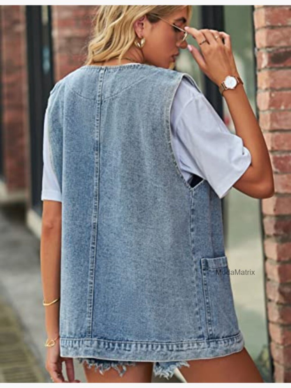 Oversized Sleeveless Denim Vest Button Down Jean Jacket - Picture 4 of 7